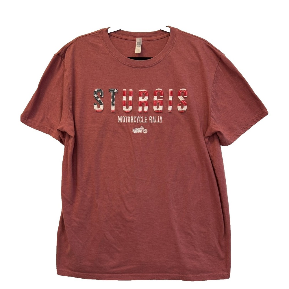 Sturgis Motorcycle Rally American Flag Biker T Shirt Heathered Red Size XL